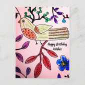 BIRD TREM PINK ORANGE BLUE | Kolorbook Postcard Postkarte (Vorderseite)