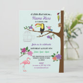 Bird Tucan GirI Birthday Mint Twins Einladung (Stehend Vorderseite)