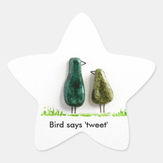 Bird tweete 2 niedliche Liebesvögel Grüne Keramik Stern-Aufkleber