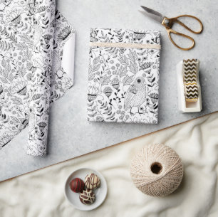 Bird und Blume-Doodle-Verpackungspapier Geschenkpapier