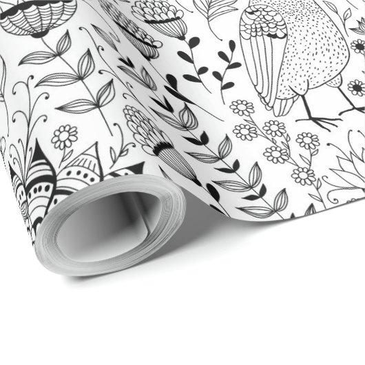 Bird und Blume-Doodle-Verpackungspapier Geschenkpapier (Rolleneckpunkt)