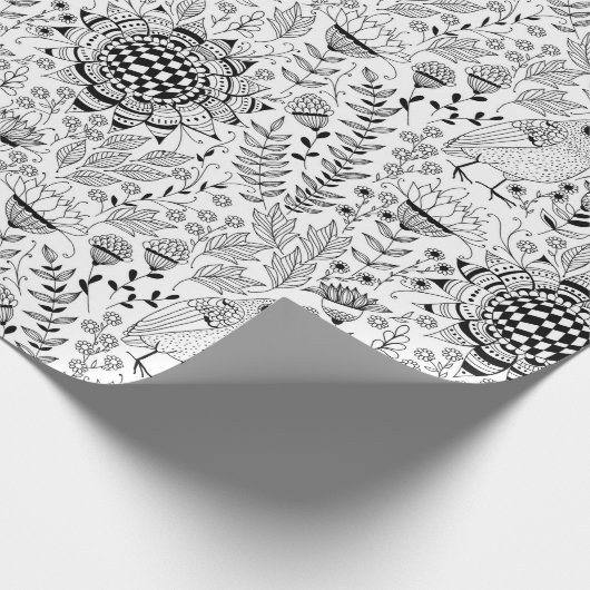 Bird und Blume-Doodle-Verpackungspapier Geschenkpapier (Ecke)