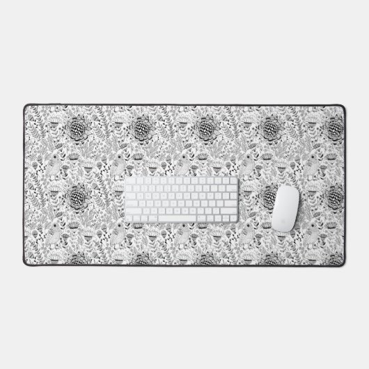 Bird und Blume-Doodle-Verpackungspapier Schreibtischunterlage (Tastatur & Maus)