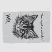 Bird Watching Kitten Face Funny w Monogram grey Golfhandtuch (Horizontal)