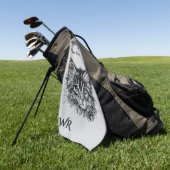 Bird Watching Kitten Face Funny w Monogram grey Golfhandtuch (Gras)