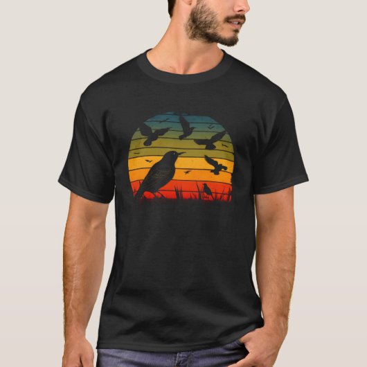 Bird Watching Vintage Sunset Retro Graphic T-Shirt (Vorderseite)