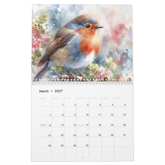 Bird Watercolor Art Calendar Kalender (Mär 2027)