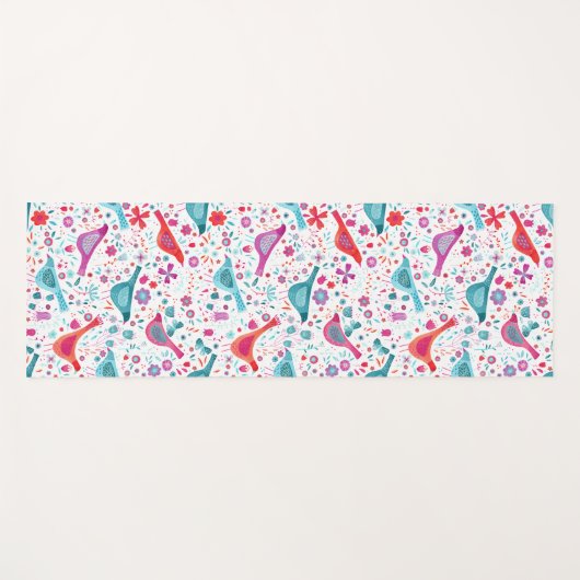 Bird Watercolor Floral Boho Yogamatte (Vorderseite (Horizontal))