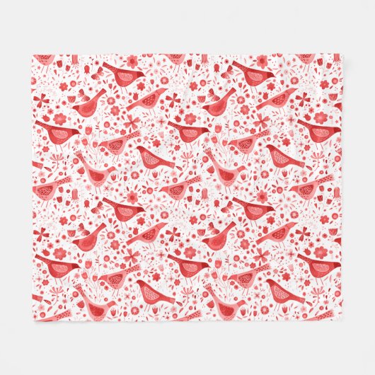Bird Watercolor Red Fleecedecke (Vorderseite (Horizontal))