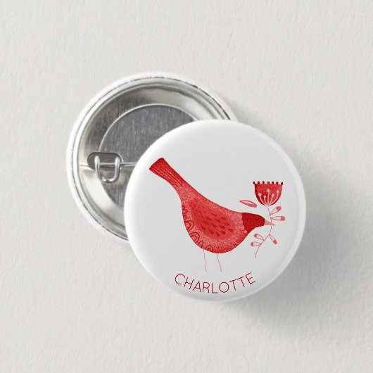 Bird Watercolor Red Personalisiert Button (Vorne & Hinten)
