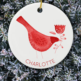 Bird Watercolor Red Personalisiert Keramik Ornament