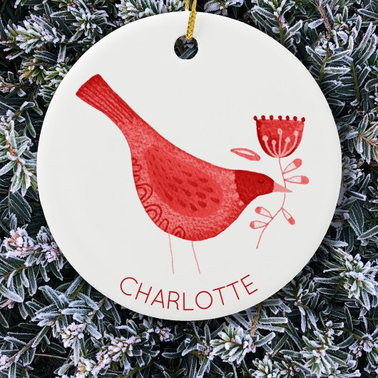 Bird Watercolor Red Personalisiert Keramik Ornament