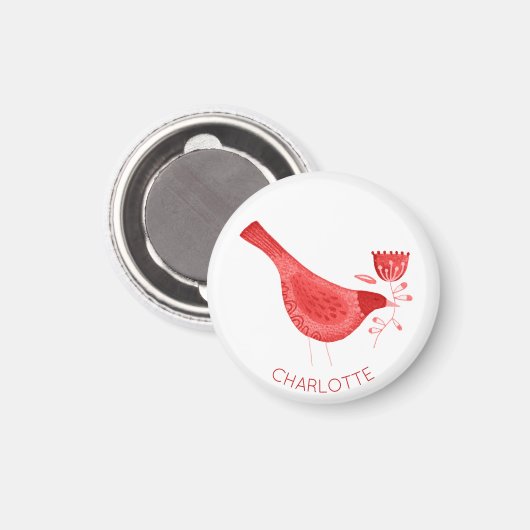 Bird Watercolor Red Personalisiert Magnet (Vorderseite/Rückseite)