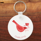 Bird Watercolor Red Personalisiert Schlüsselanhänger (Vorderseite)