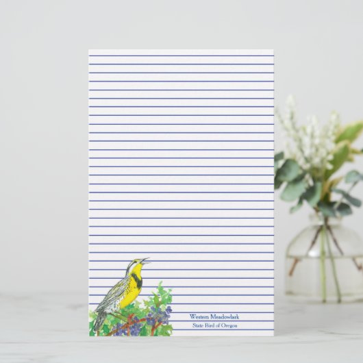 Bird Western Meadowlark Blue Lined Briefpapier (Stehend Vorderseite)