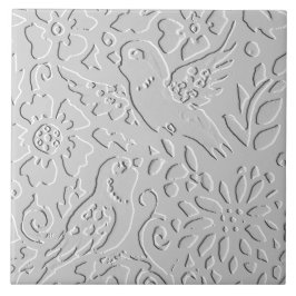 Bird White Gray Black Embossed Woodland Animal Fliese