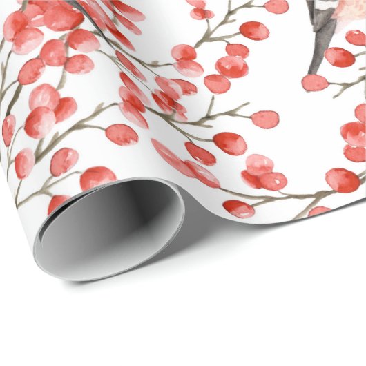 Bird Winter Berry Woodland Weihnachten Geschenkpapier (Rolleneckpunkt)