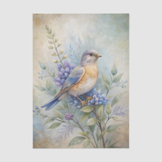 Bird with Flowers in Shades of Blue and Purple Seidenpapier