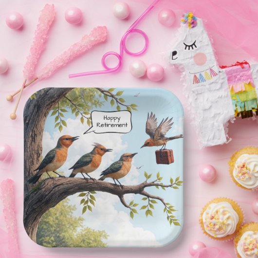 Bird with Office Briefcase Rentierung Pappteller (Party)