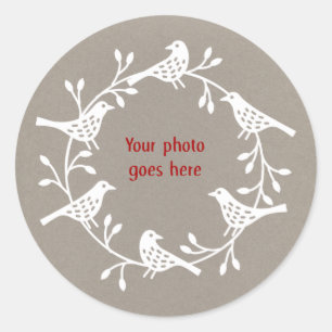Bird Wreath Modern Scandi Foto Runder Aufkleber