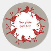 Bird Wreath Modern Scandi Foto Runder Aufkleber (Vorderseite)