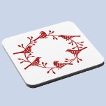 Bird Wreath Modern Scandi Getränkeuntersetzer<br><div class="desc">Hübsche festliche skandinavische Vögel und Rosshap Kranz. Rot auf weißem Hintergrund.</div>