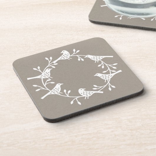 Bird Wreath Moderner Skandinavien Getränkeuntersetzer (Linke Seite)
