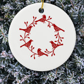 Bird Wreath Red auf White Modern Scandi Keramik Ornament
