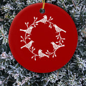 Bird Wreath White Red Keramik Ornament