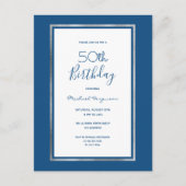 Birday blue white silber elegante Einladung Postkarte (Vorderseite)