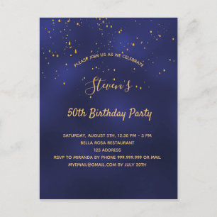 Birday Party Blue Gold einfache Einladung Postkarte