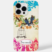 Birdcage Bird Pink Coral Aqua Damask iPhone Case (Rückseite)