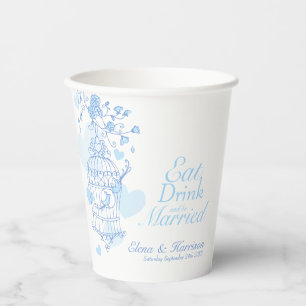 Birdcage Hochzeit individuelle Name blau-weiß Pappbecher