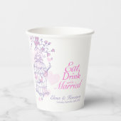 Birdcage Hochzeit individuelle Name rosa und weiß Pappbecher (Vorderseite)