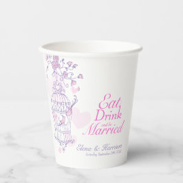 Birdcage Hochzeit individuelle Name rosa und weiß Pappbecher