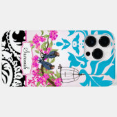 Birdcage Love Bird Pink Aqua Damask iPhone Case (Rückseite (Horizontal))