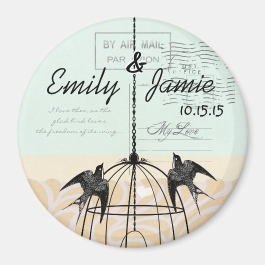Birdcage Love Birds Wedding Abzeichen Magnet (Vorne)