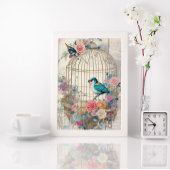 Birdcage Mixed Media Collage Ephemere Decoupage Poster