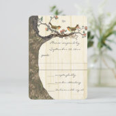 Birdcage Peach & Graue Vintage Vögel Einladung Hoc (Stehend Vorderseite)