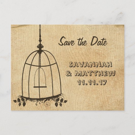 Birdcage Save the Date Ankündigungspostkarte (Vorderseite)