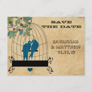 Birdcage Save the Date auf Holzkörner-Postkarte Ankündigungspostkarte