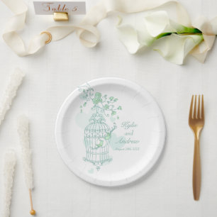 Birdcage-Vögel Hochzeitsvögel, grüne Papiertüte Pappteller