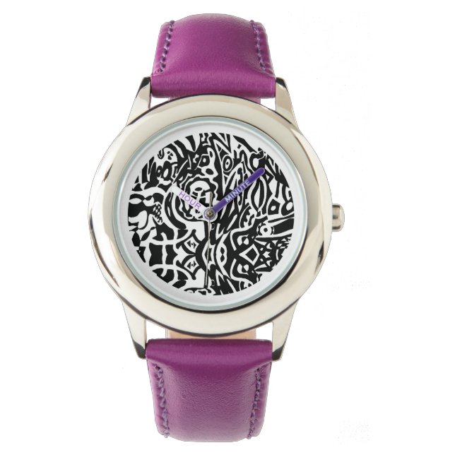 "Birdcreature" B&W Abstrakt Armbanduhr (Vorderseite)