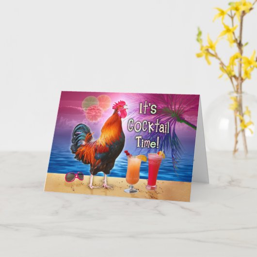 Birdday Tropical Rooster Cocktails Strand Karte (Gelbe Blume)