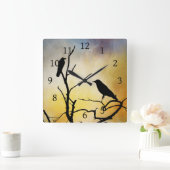 Birden auf Baumvogel 95 Orange Quadratische Wanduhr (Zuhause)