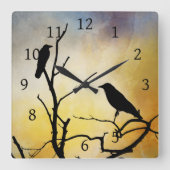 Birden auf Baumvogel 95 Orange Quadratische Wanduhr (Vorderseite)