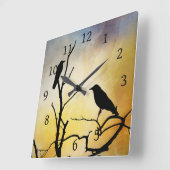 Birden auf Baumvogel 95 Orange Quadratische Wanduhr (Winkel)