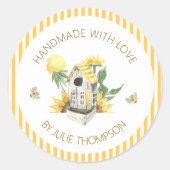 Birdhouse & Bees 🐝 Pinstripes Custom Honey Runder Aufkleber (Vorderseite)