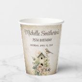 Birdhouse Botanische Natur 75. Geburtstag Pappbecher (Rückseite)