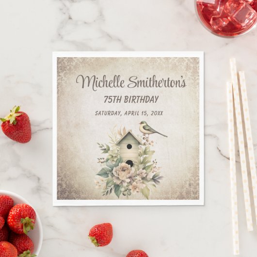 Birdhouse Botanische Natur 75. Geburtstag Serviette (Beispiel)